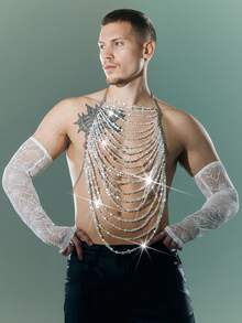 FeverCity Men's Pearl Chain Hollow-Out Sexy Vest - White - View 4