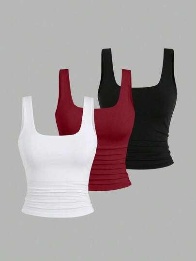 Áo tank top trơn màu, kiểu dáng thường ngày dành cho nữ tuổi teen, thích hợp mặc hàng ngày.