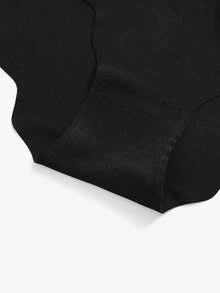 Bisouelle 5 chiếc quần lót bikini viền gợn sóng bằng lụa băng thoáng khí liền mạch cho nữ, màu đen - màu đen - Xem 6