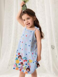 DORA | SHEIN Đầm hè hai dây kẻ sọc không tay in họa tiết dễ thương cho bé gái, DORA X - Nhiều màu - Xem 6