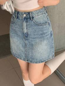 DAZY Chân váy ngắn denim phong cách nghỉ mát dành cho nữ, kiểu dáng Y2K, mùa hè - Rửa nhẹ - Xem 2