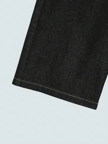 GlobeSwift Men's Denim Bermuda Shorts With Embroidered Print, Casual Summer Pants - Black - View 6