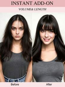 Hair Toppers For Women Real Human Hair, 2x2.5" Base Clip In Human Hair Topper With Bangs For 360° Cover 8 Inch Toppers For Thinning Hair To Add Volume - Natural Black - View 6