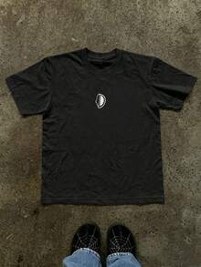 Glimmora Camiseta de manga corta con cuello redondo y estampado de letras y números para hombres de talla grande - Negro - Ver 2