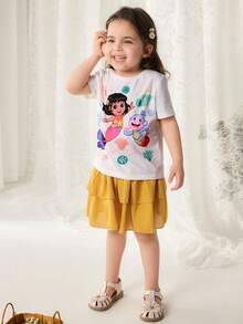 DORA | SHEIN DORA 女童圆领短袖休闲百搭T恤 - 白色 - 查看 6
