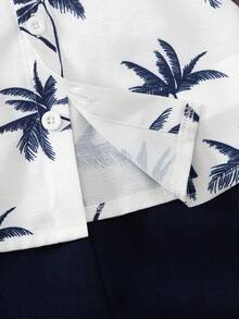 SHEIN Baby Boy Casual Vacation Coconut Tree Print Shirt And Shorts Set, Summer - Blue - View 5