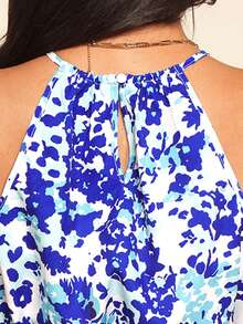 Coeurva Top halter con estampado integral para mujer, de verano, playa, vacaciones y fiesta, estilo boho elegante, top corto casual, para invitada de boda y cumpleaños - Azul y blanco - Ver 9