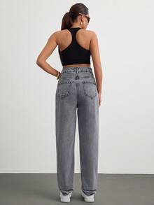 Casual Low Waist 90's Baby Blue Denim Wide Leg Jean - Grey - View 2
