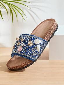 SHUZIA Women's Casual Comfy Mesh Slip-On Flat Sandals - Baby Blue - View 6