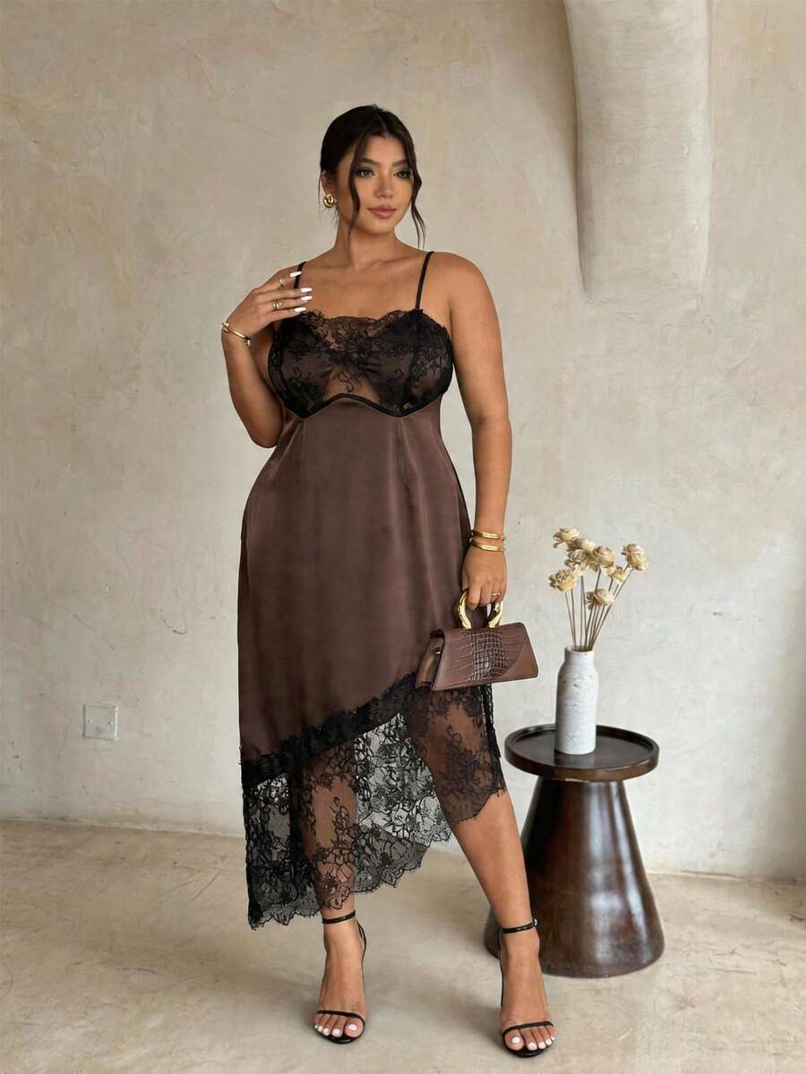 Firerie Plus Size Women Lace Elegant Waist Cinching Spaghetti Strap Party Dress Zanzea For Zanea Woman New Arrival Casual Date Dresses Whute Ladies Graduation - Brown - View 1