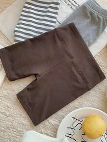 Dazy Kids Legging Minimalis Warna Polos untuk Anak Perempuan, Cocok untuk Pakaian Sehari-hari di Musim Panas - Rust Brown - View 2