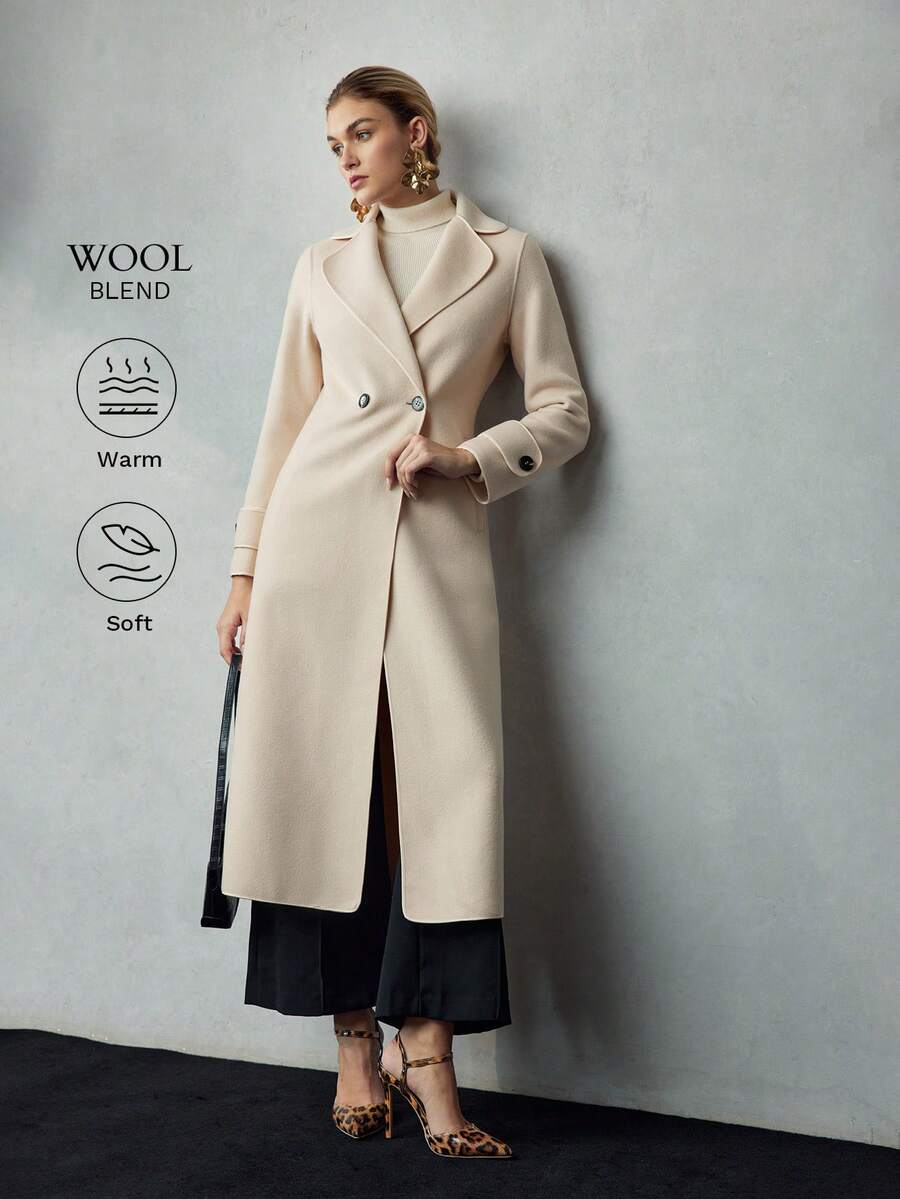 MOTF PREMIUM WOOL SOLID LAPEL COLLAR PEA OVERCOAT