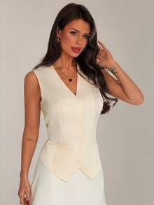 Firerie 女士优雅浪漫时尚通勤休闲百搭婚礼宾客度假V领蕾丝露背系带白色西装背心 - 白色 - 查看 5