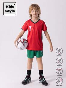 25-26 New Boys Soccer Jersey Set,Professional Red Summer Casual Gym Sports Suit,Tween Boy Short Sleeve & Shorts Uniform,Back To School Football Kit - Red - View 5