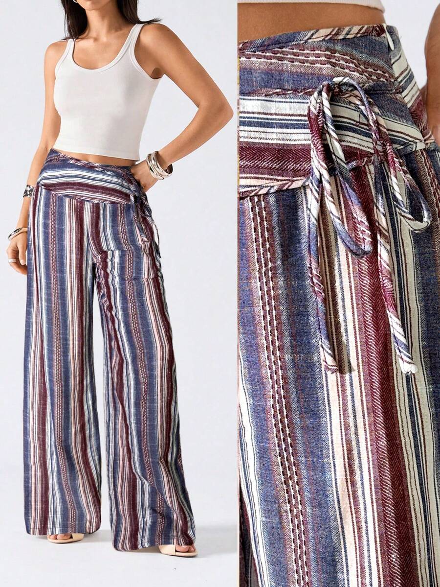 LYSMO 2026 New Minimalist Colorblock Striped Wide Leg Pants, Casual & Office Wear For Women, Spring/Summer - Multicolor - View 1