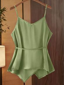 SHEIN Tall CURVE 大码纯色简约休闲吊带背心 - 綠色 - 查看 2