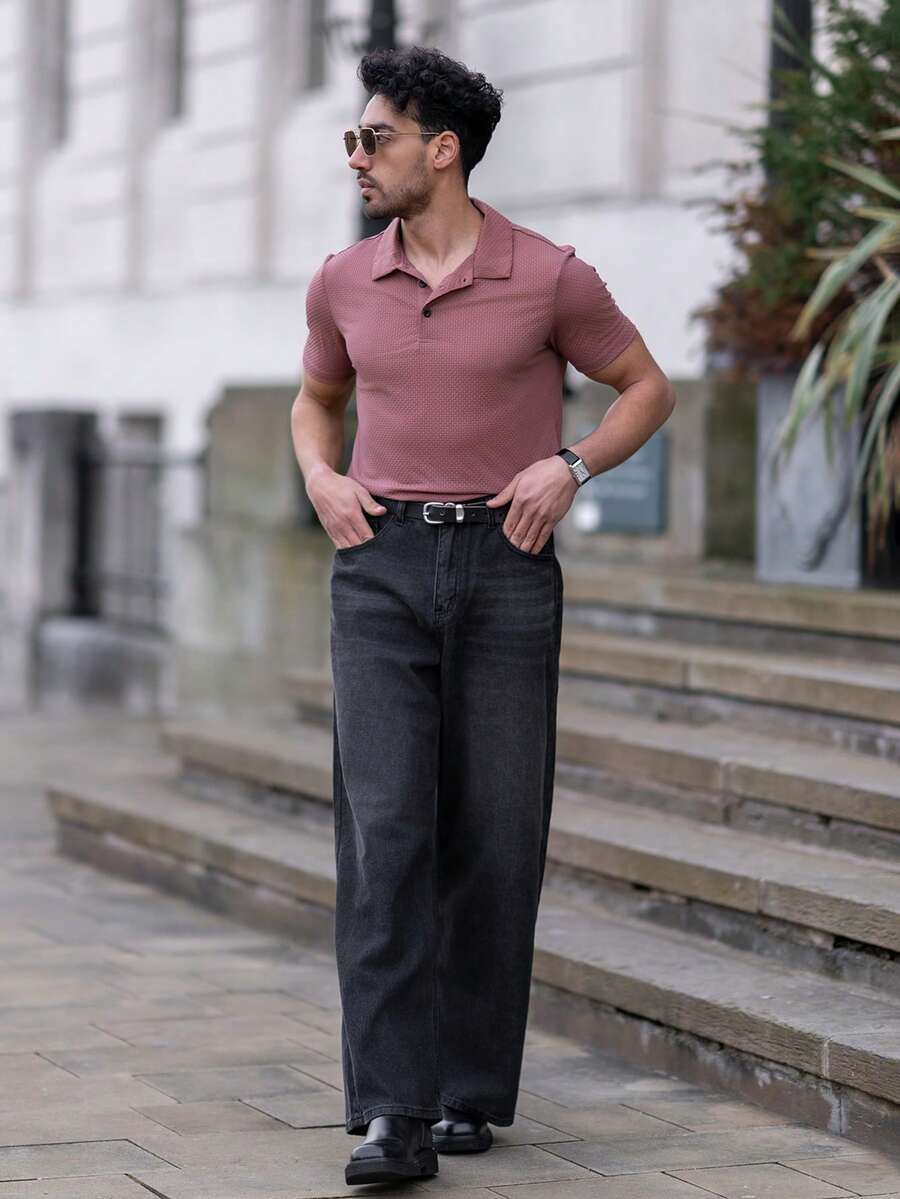 YOUESAWY Jeans casuales de pierna ancha con bolsillos y ajuste holgado para hombres - Gris - Ver 1