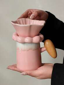 1 Set - Juego de Portafiltro y Taza de Cerámica para Cafetera - Creativo, de Alta Gama, Cerámica de Color Rosa Fluyente - Cafetera de Preparación Manual - Filtro de Café de Cerámica - Embudo. - Multicolor - Ver 11