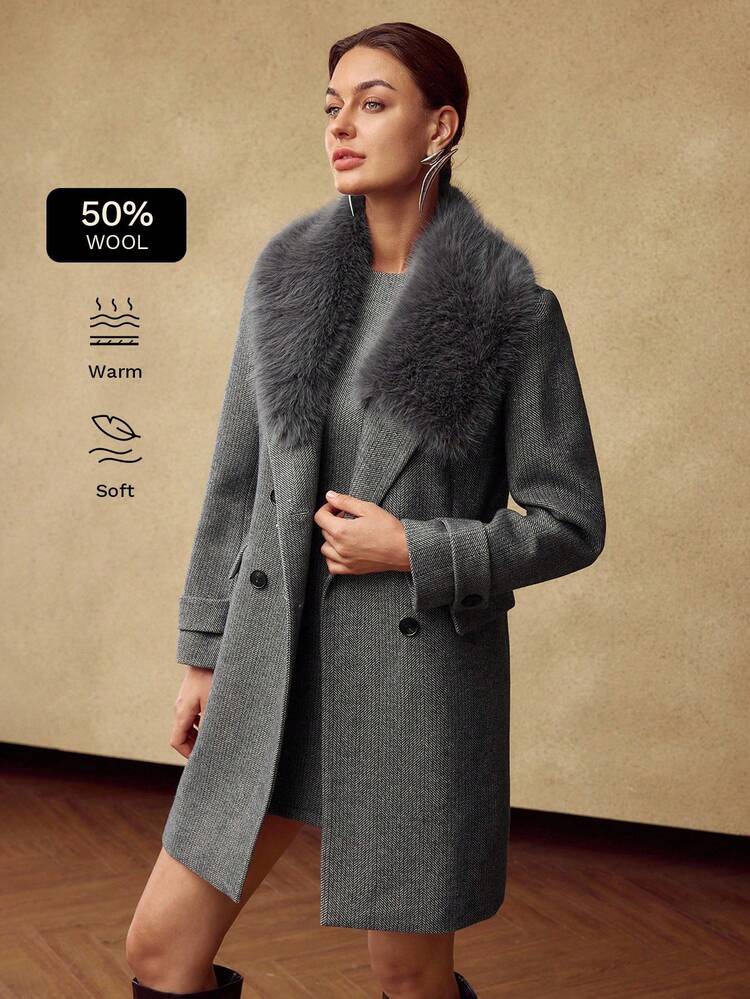 WOMEN'S WOOL FAUX FUR COLLAR OVERCOAT, AUTUMN/WINTER