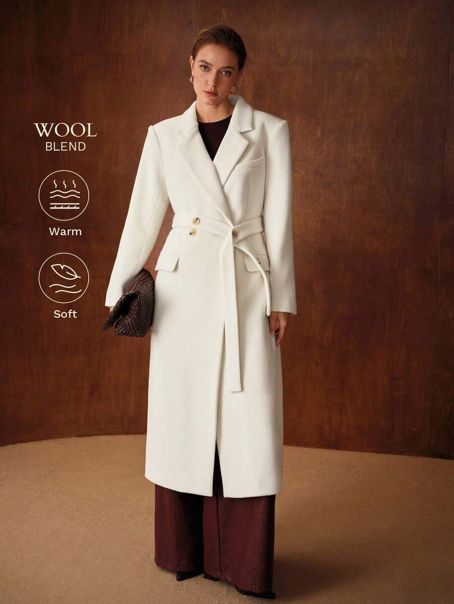 PREMIUM AUTUMN/WINTER WOOL BELTED LONG OVERCOAT