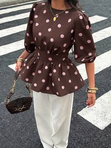 Siren Gaze Brown Polka Dot Backless Petal Sleeve Blouse For Women,Summer Top Elegant - Pink - View 4