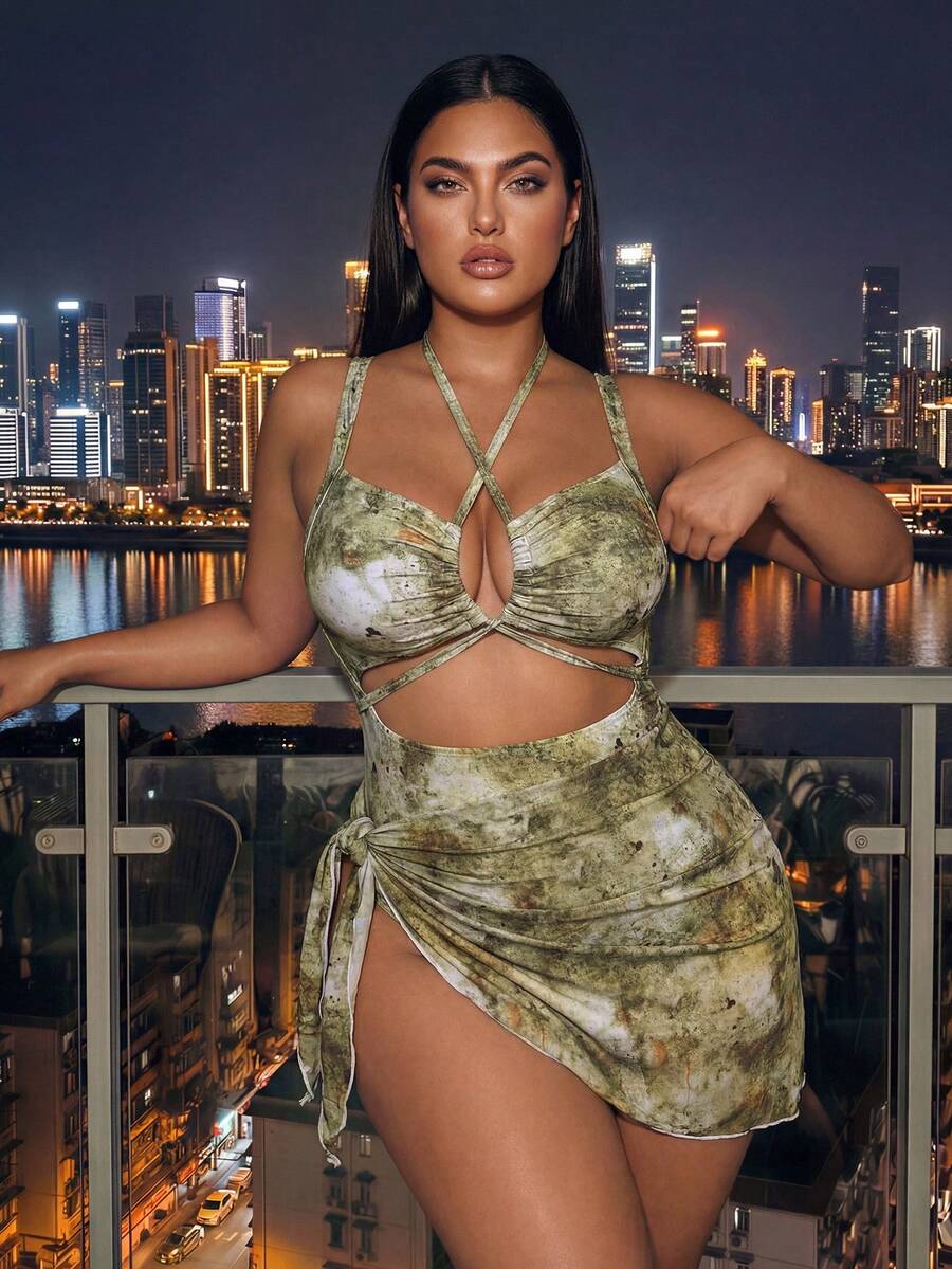Swim SXY Plus Size Women 1-Piece Leopard Print Full Coverage Random Pattern Sexy Swimsuit - Multicolor - View 1