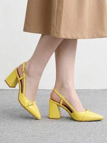 CUCCOO BIZCHIC Women's Classic Burgundy Pointed Toe Mid-Heel Slip-On Pumps, Versatile For Commute, Date, Party, Holiday, Wedding For Christmas Spring Shoes - Yellow - View 3