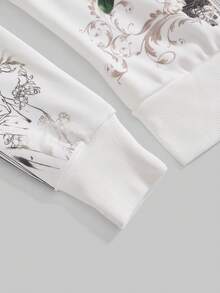 ROMWE J-Fashion Y2K Subculture Neo-Chinese Style Geisha Tiger & Rose Print Fitted Sweatshirt For Women - White - View 3