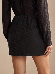 Anewsta Essential Chân váy dệt jacquard họa tiết da báo bất đối xứng thanh lịch dành cho nữ - màu đen - Xem 2