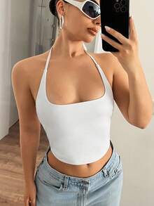 SHEIN Tall CURVE 大码女式白色性感纯色吊带背心 - 白色 - 查看 4