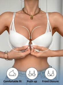 DesireSculpt 1pc Thin Cup Underwire Front Closure Comfortable Supportive Smooth Seamless Bra - White - View 1