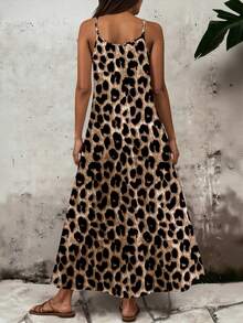 EMERY ROSE Plus Size Classic Leopard Print V Neck Spaghetti Strap Loose Flowy A-Line Maxi Dress Women Boho Beach Vacation Sundress - Multicolor - View 2