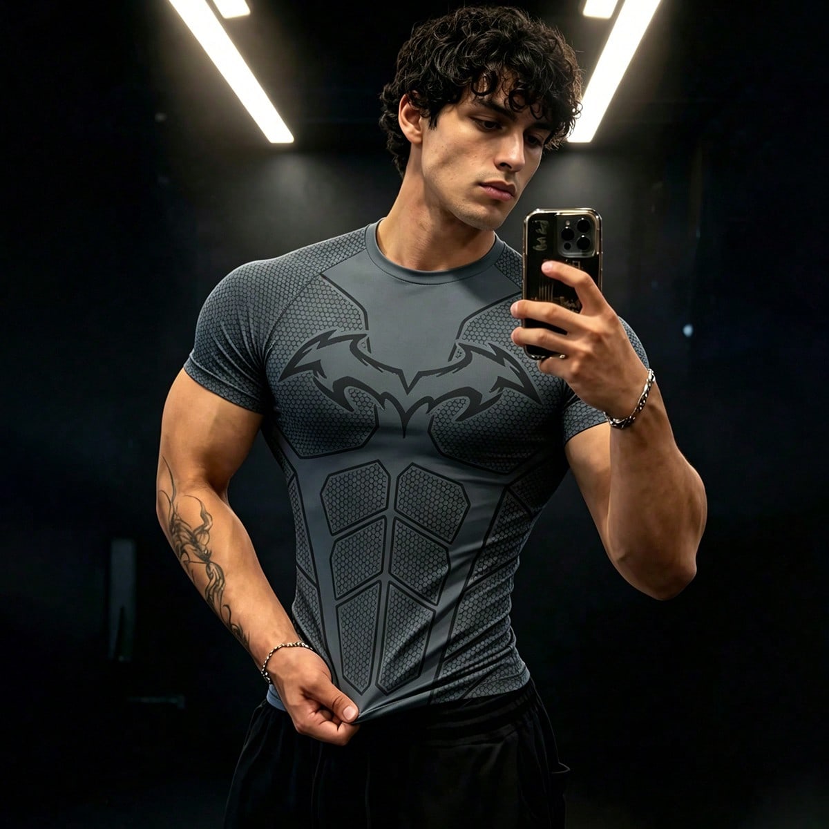 Camiseta deportiva casual para hombre con estampado gráfico, cuello redondo y manga raglán, verano, gimnasio