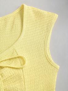 Sweetra Đầm maxi dệt kim ôm dáng, màu trơn, thắt eo, kiểu dáng châu Âu và Mỹ. - Màu vàng - Xem 4