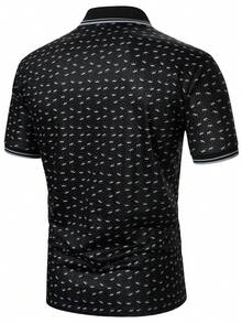Calvornis 男士皇冠條紋短袖休閒通勤正式 Polo 衫，儀式適用 - 黑色 - 查看 2