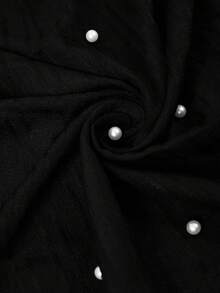 Breezaya Plus Size Elegant Off Shoulder Dress, Slimming Waist Design With Faux Pearl Decor, Versatile For Daily, Commute, Party, Date, Photo Shoot Pearl Dress - Black - View 5