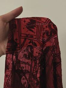 Flirla Asymmetrical Pattern Sheer High Slit Dress In Black - Burgundy - View 4