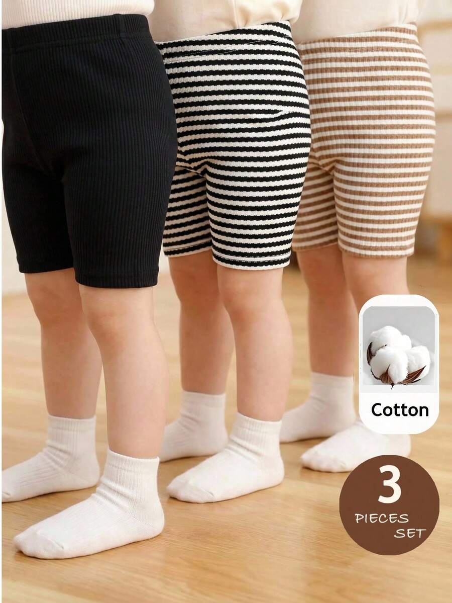 LMoss Kids 3 st stickade enfärgade randiga casualbyxor för babyflicka - Multifärgad - Visa 1