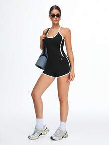 Eassivo Eassivo Women's Elastic Trim Comfortable Breathable Ballet Dance Shorts - Black and White - View 3
