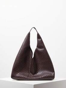 Bolso de hombro trenzado vintage, bolso de gran capacidad, bolso de mano de piel de PU suave, bolso de viaje diario, cartera minimalista y versátil para dama (patrón aleatorio), bolso con inspiración retro para mujer - Café integral - Ver 7