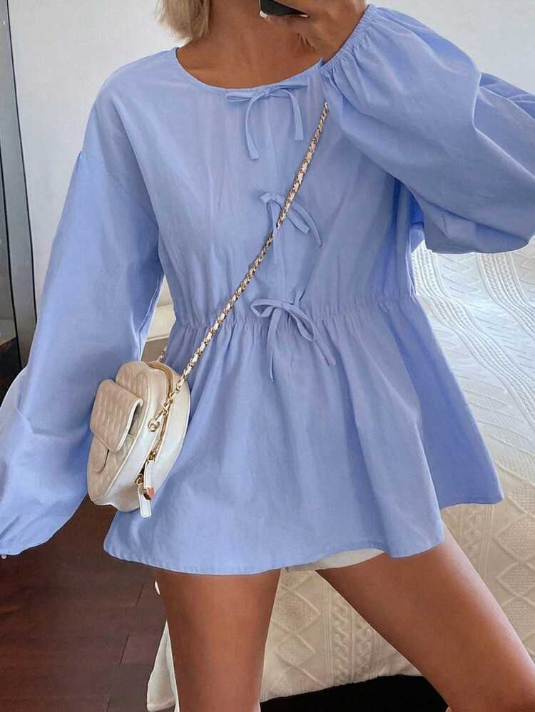 Women's Bow Tie Collar Loose Fit Blouse
