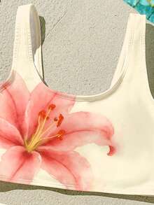 Set Baju Renang Tankini Motif Bunga untuk Anak Perempuan, Cocok untuk Liburan Musim Panas - MultiWarna - View 3