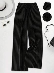 SHEIN Tall CURVE Quần dài tối giản đa năng dành cho nữ cỡ lớn, quần tây thường ngày chất lượng cao, tôn dáng với đường nét đơn giản, thanh lịch. - Đen và trắng - Xem 1