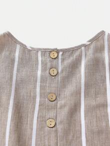 SHEIN Tween Girls' Vacation Casual Khaki Textured Striped Sleeveless Top & Extended Pants Set - Khaki - View 4
