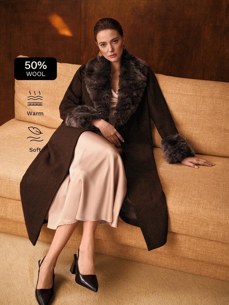 WOOL FUZZY BELTED OVERCOAT