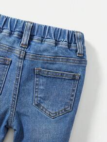 SHEIN 男婴时尚百搭做旧毛边口袋牛仔短裤 - 淺色水洗藍 - 查看 7