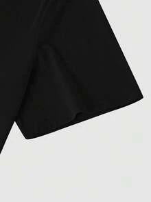 Manfinity Homme Plus Size Men's Casual Fashion Street Daily Commute Letter Print Short Sleeve T-Shirt And Drawstring Waist Shorts Set, Summer - Black - View 6