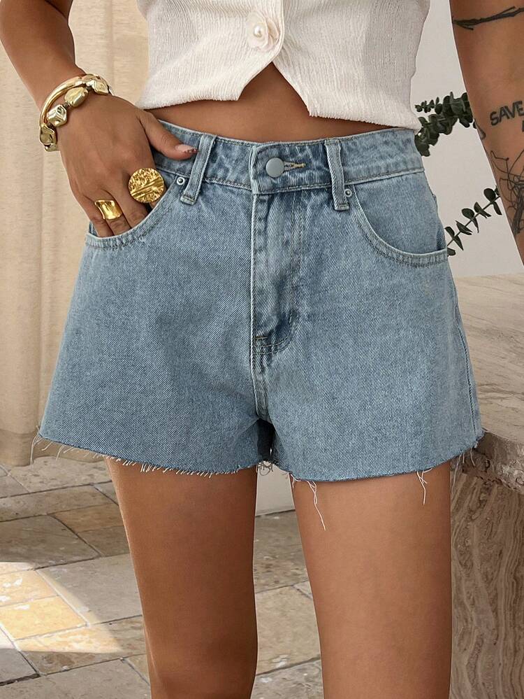 Women's Summer Low Waist Frayed Hem Casual Denim Shorts, Vacation Style Jorts Y2k