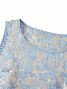 Ellevyn Textured Jacquard Sleeveless Top And Pocket Shorts Set Party Light Blue Summer Chic - Blue - View 9
