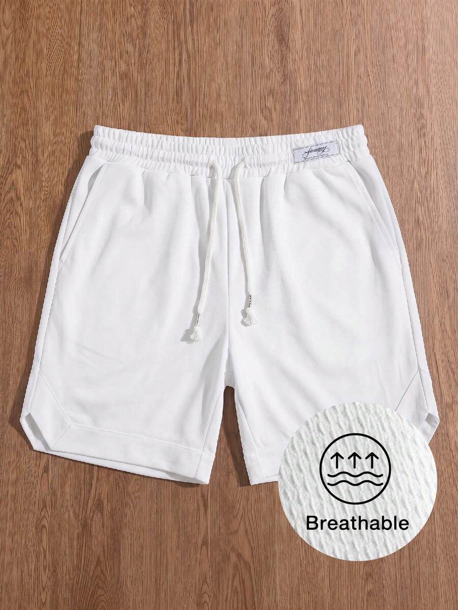 Manfinity BRENVOR Men's Casual Solid Color Minimalist Shorts - White - View 1